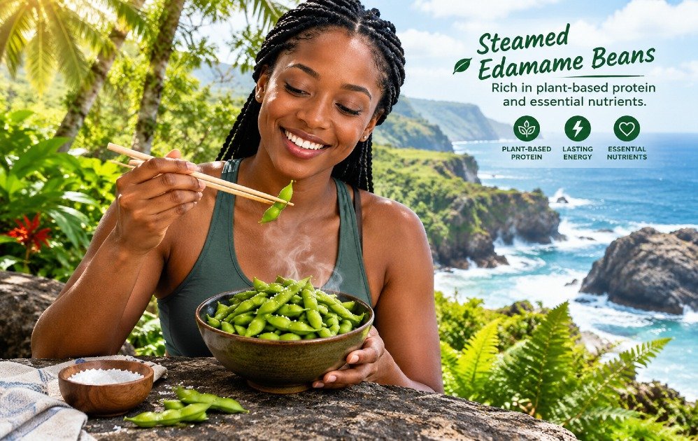 Steamed edamame beans rich in plant-based protein and essential nutrients.