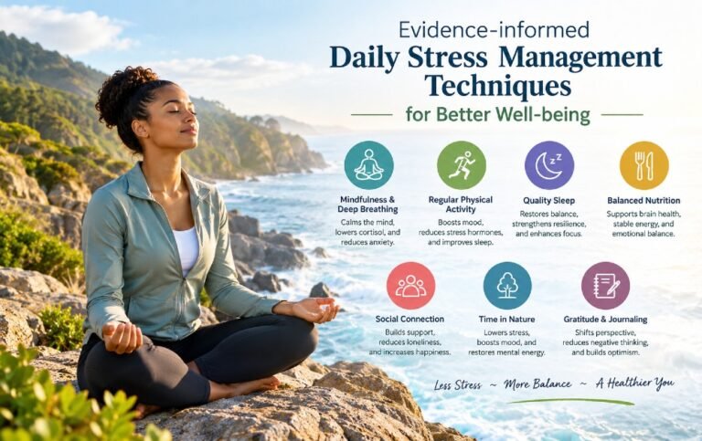 Evidence-informed daily stress management techniques for better well-being.