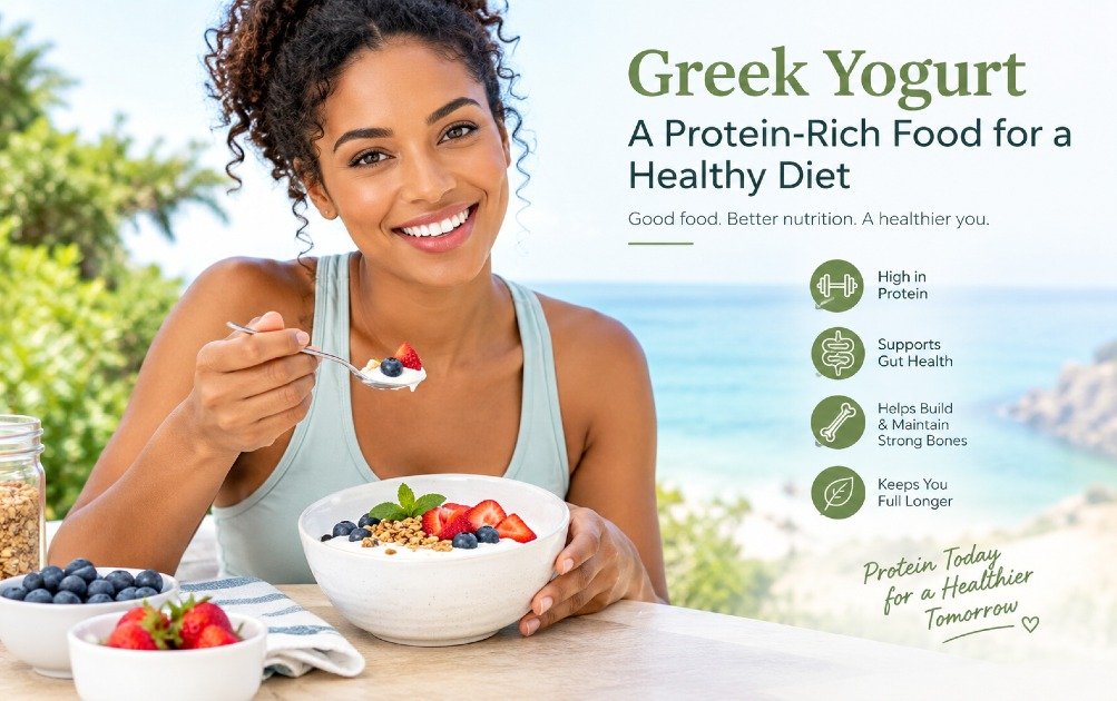 Greek yogurt served as a protein-rich food for a healthy diet