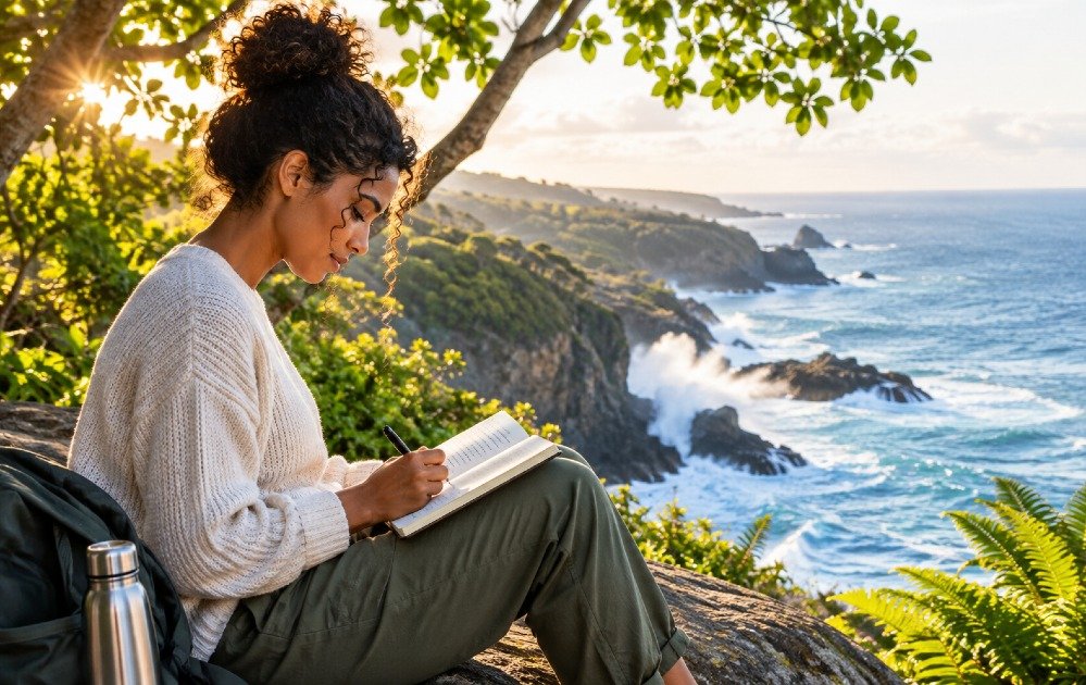 Person writing in a journal for self-reflection and mental clarity