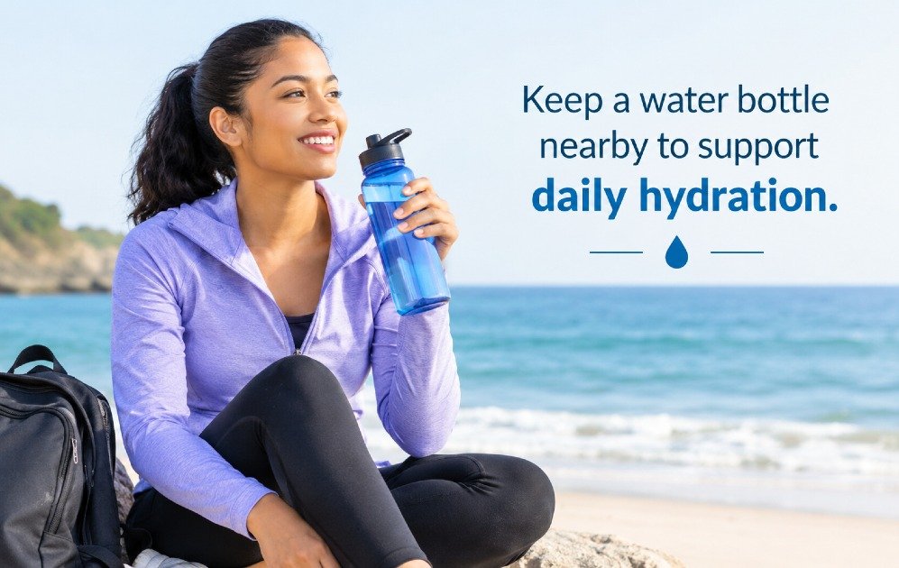 Keep a water bottle nearby to support daily hydration.