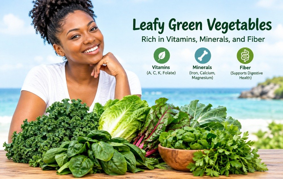 Leafy green vegetables rich in vitamins, minerals, and fiber