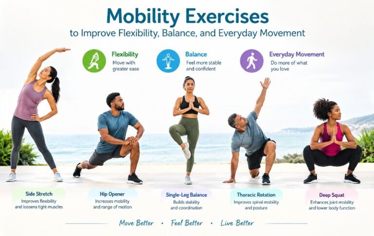 Mobility exercises to improve flexibility, balance, and everyday movement.