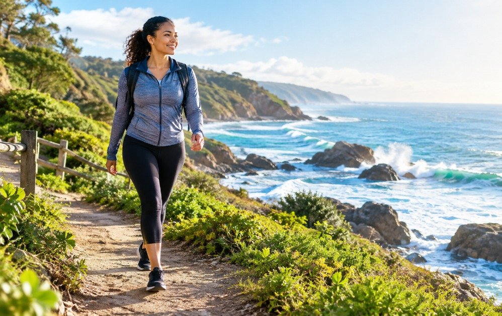 Person walking outdoors to increase daily physical activity.
