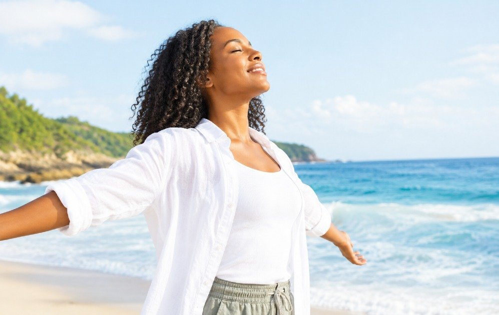 Person enjoying natural light and fresh air outdoors