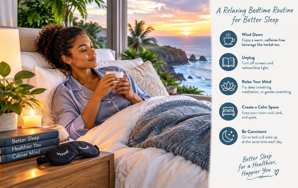 Person following a relaxing bedtime routine for better sleep.