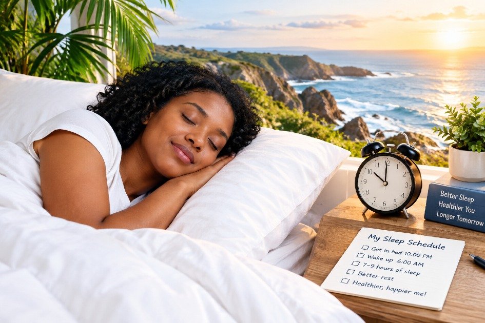 Person following a consistent sleep schedule for better rest.