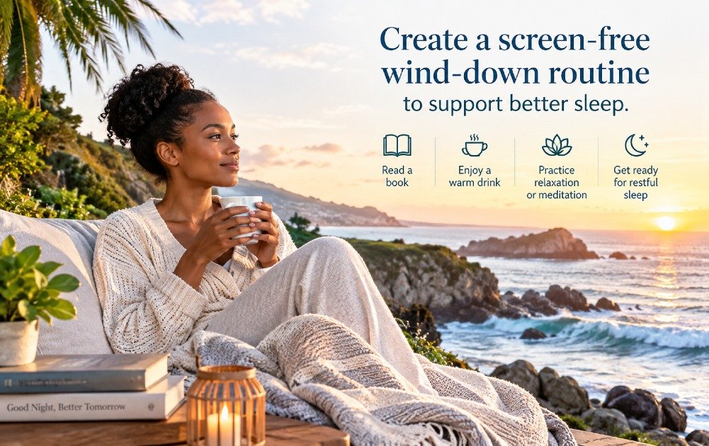Create a screen-free wind-down routine to support better sleep.