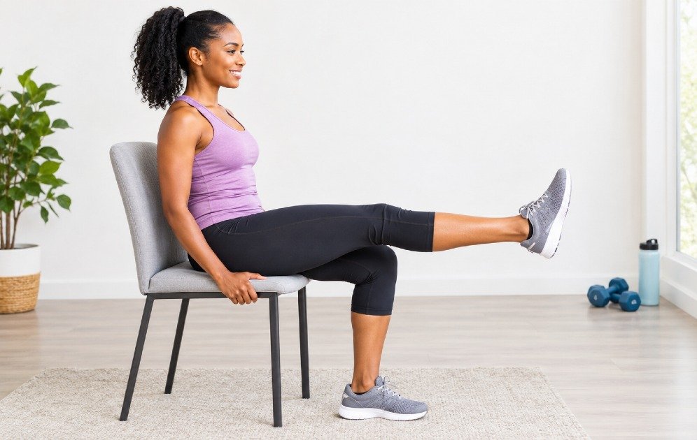 Person performing seated knee extensions to strengthen the thigh muscles.