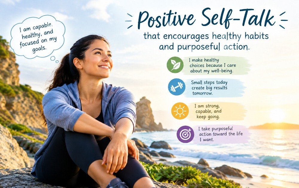 Positive self-talk that encourages healthy habits and purposeful action.
