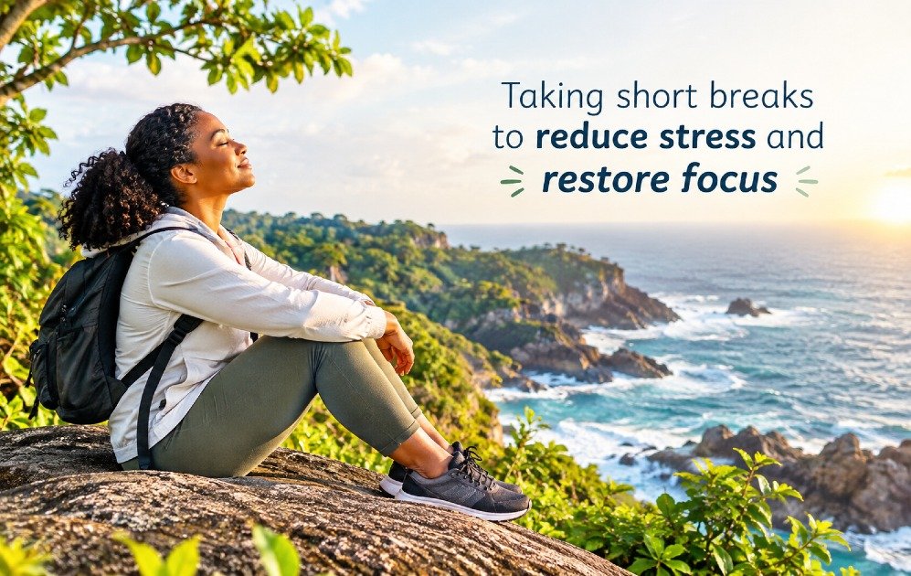 Taking short breaks to reduce stress and restore focus