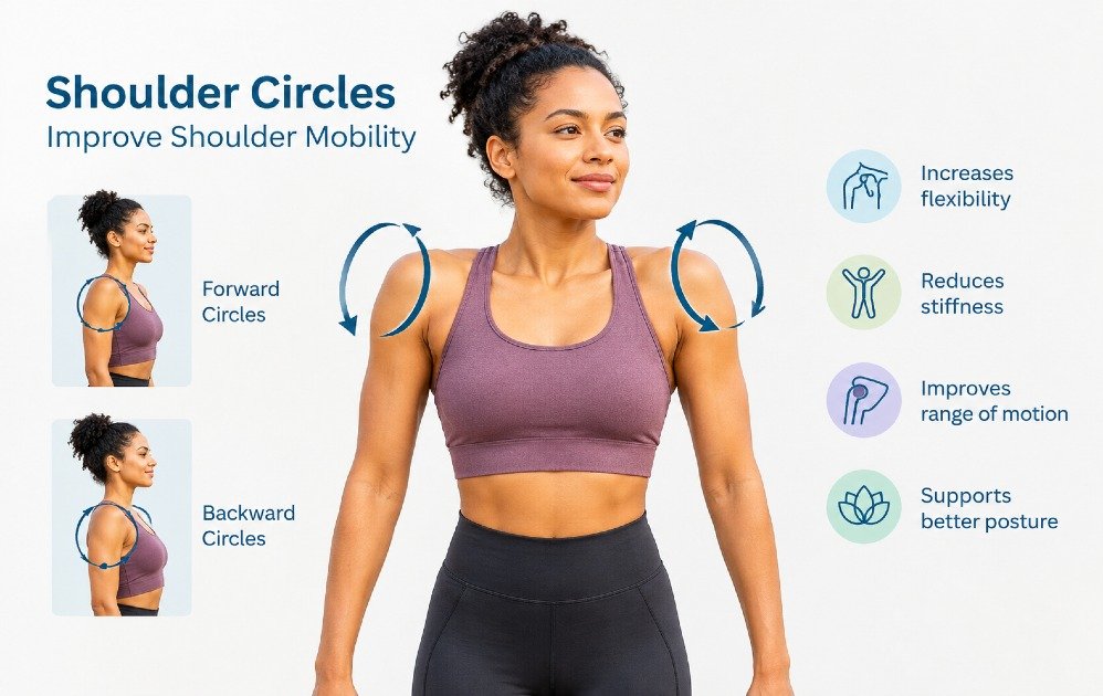Person performing shoulder circles to improve shoulder mobility.