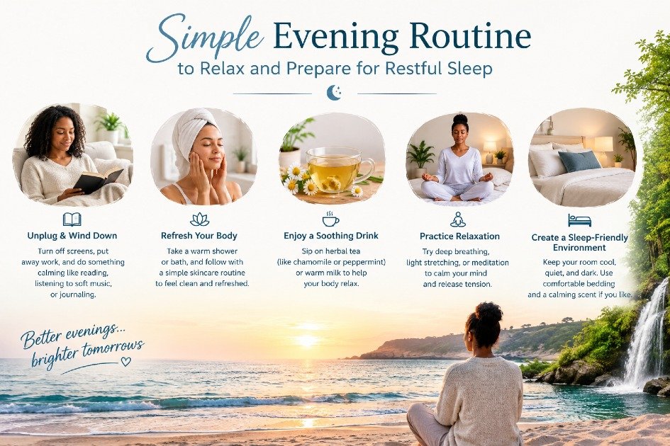 Simple evening routine to relax and prepare for restful sleep