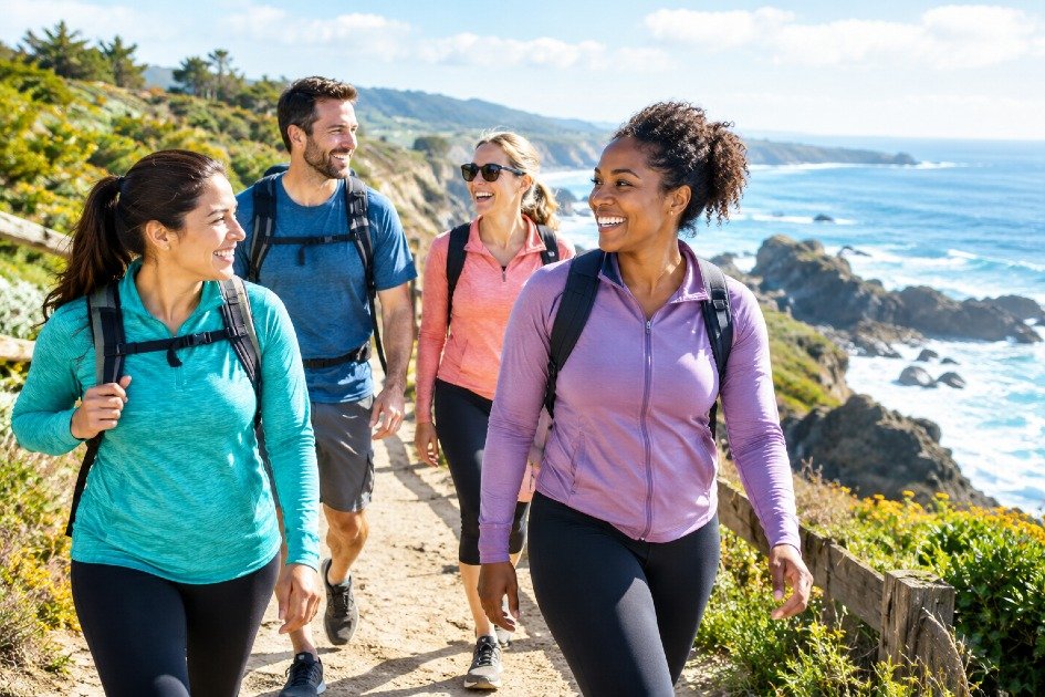 Friends walking together to support social connection and physical activity