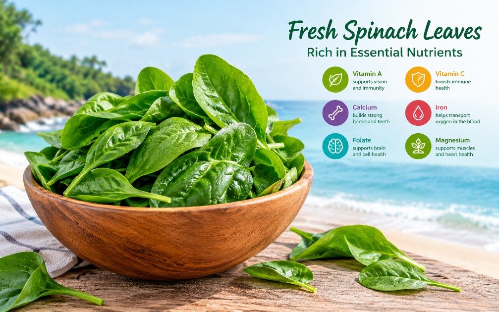 Fresh spinach leaves rich in essential nutrients