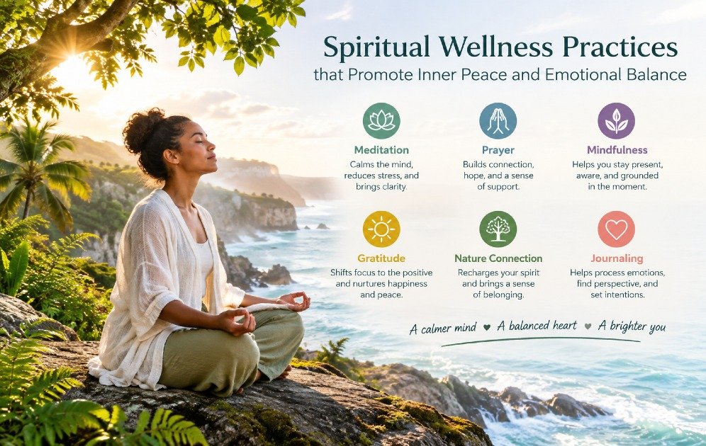 Spiritual wellness practices that promote inner peace and emotional balance.