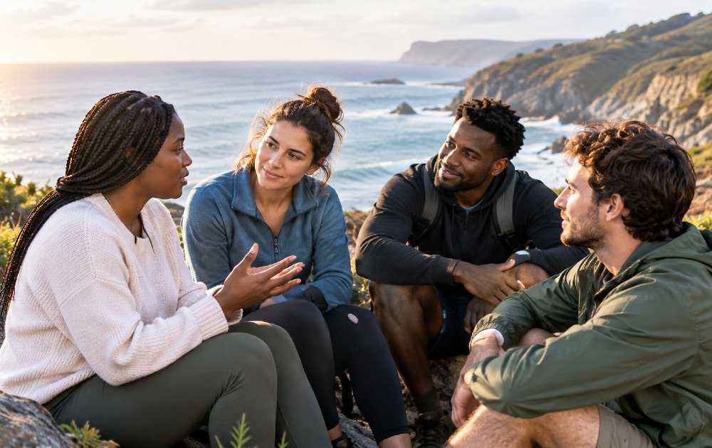 Friends sharing a supportive conversation to strengthen emotional well-being