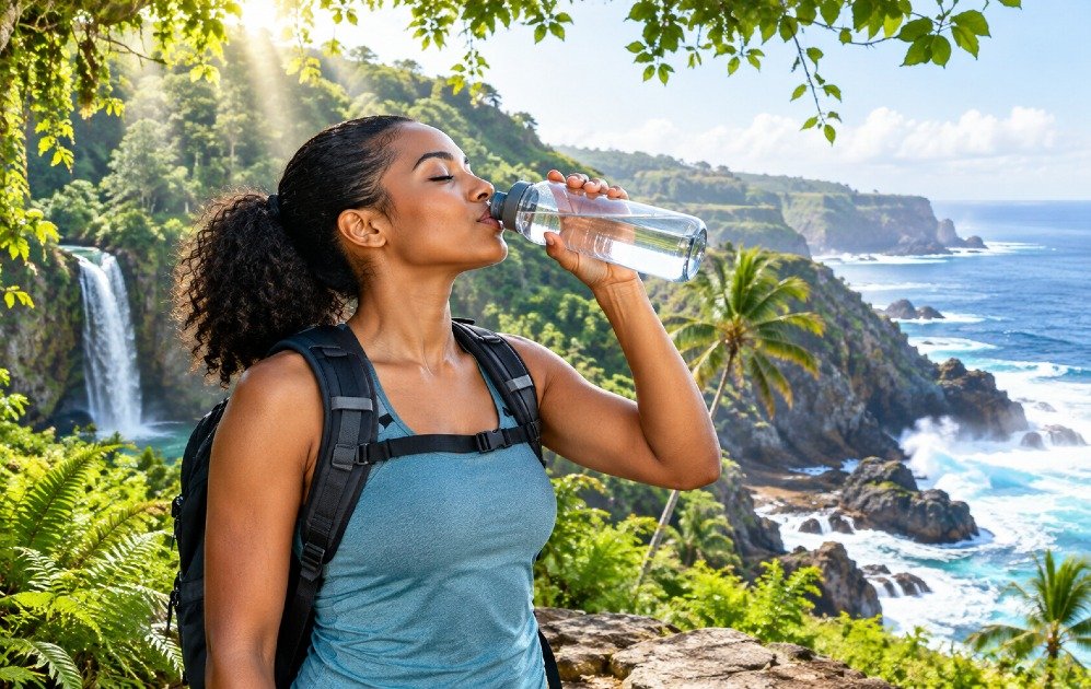 Person drinking water to stay hydrated throughout the day