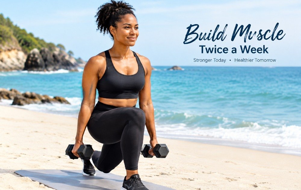 Woman performing strength training to build muscle twice a week