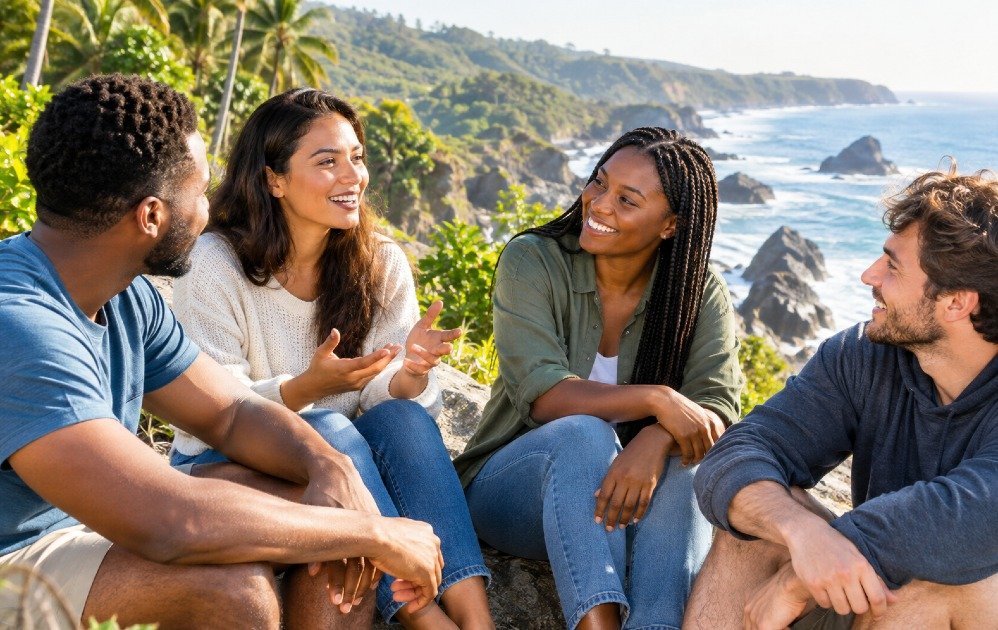 Friends strengthening social connections through meaningful conversation