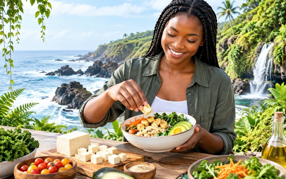 Tofu cubes as a plant-based source of protein for healthy meals